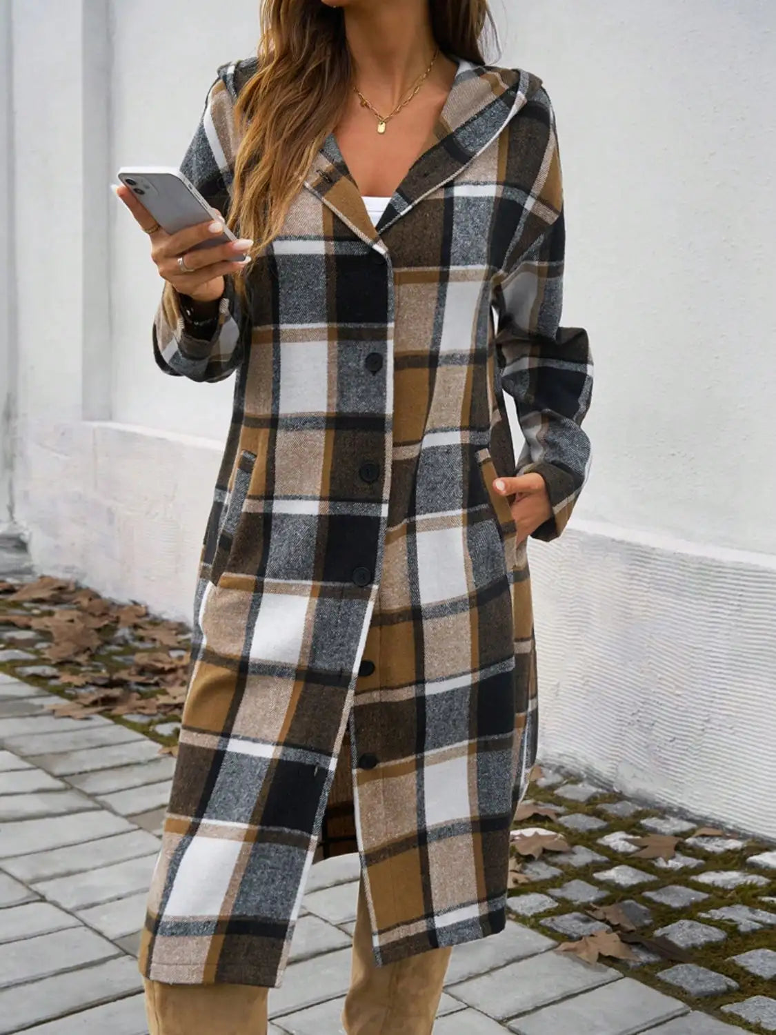 2025 Newest Women's Plaid Jacket Long Corduroy Shirt Casual Lapel Button Down Flannel Trench Coat