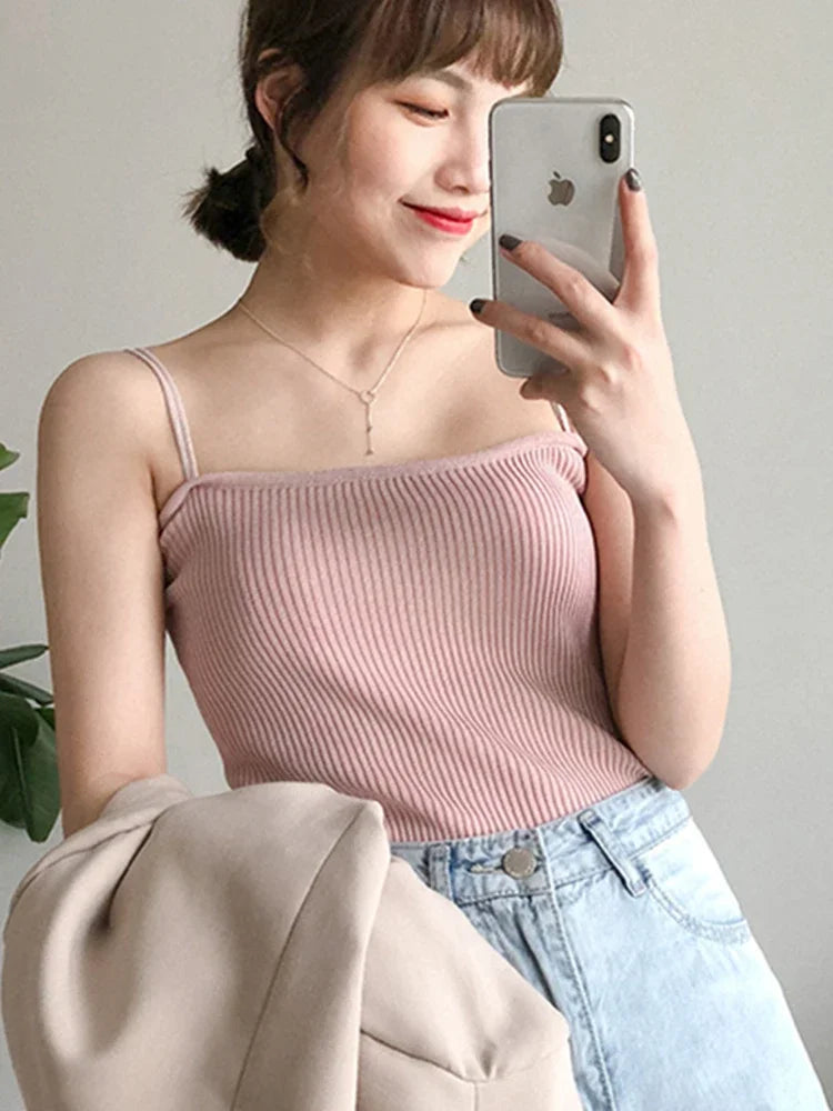 Casual Women Halter Crop Tops Summer Sleeveless Camis Backless Strap Tank Top Slim Solid Short Female Tube Cropped Vest