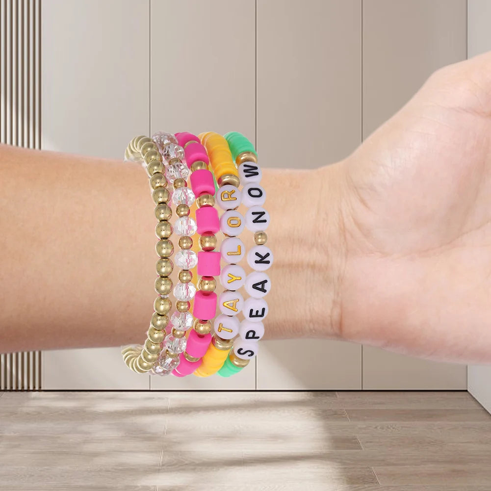 5 Pcs Album Inspired Bracelet with Clay Bead for Taylor Fans Bracelet Gifts Set Album Bracelets for Teen Girls Music Lovers Fans