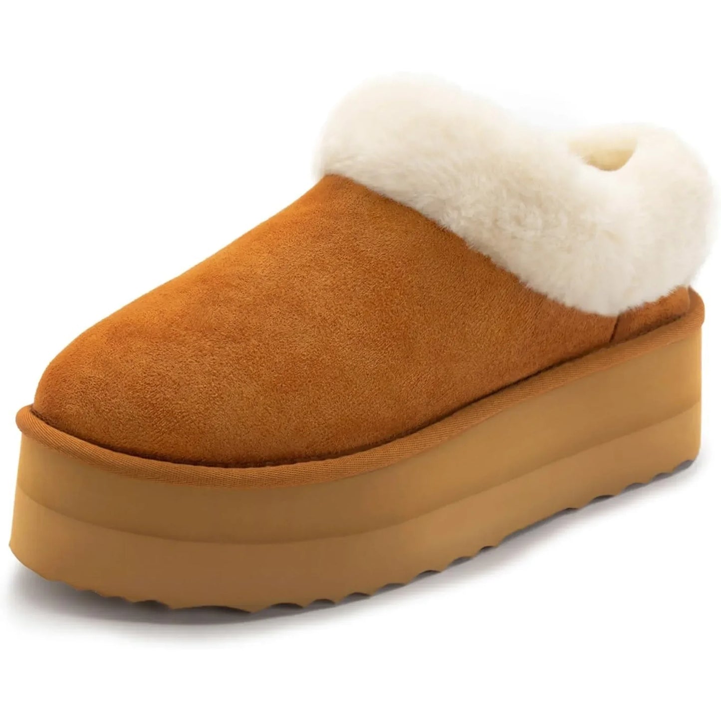 Women's Platform Slippers Fluffy House Slippers For Indoor And Outdoor Short Ankle Boot Fur Lined Clog Slippers