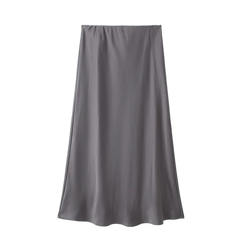 Willshela 2025 Black Satin Skirt Woman High Waist Elegant Long Skirts For Women Fashion Summer Midi Skirt Office Women's Skirts