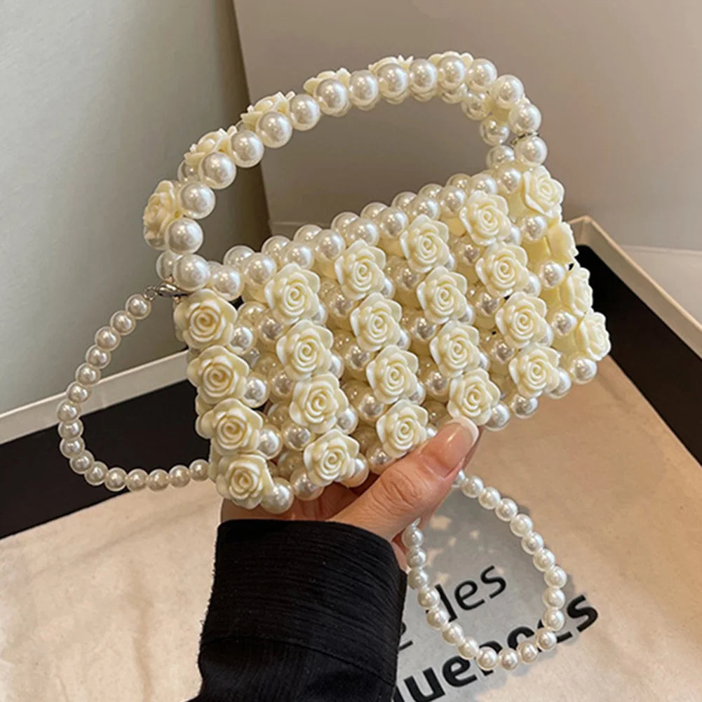 Party Wedding French Female Clutch Lipstick Purses Women Shoulder Bag Sweet Pearl Crossbody Bag Beads Evening Bags