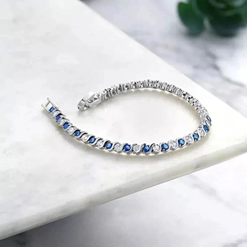 925 Sterling Silver Tennis Bracelet Sapphire Gemstone Blue Stone Bangle for Women Engagement Wedding Fine Jewelry Gift USA Stock