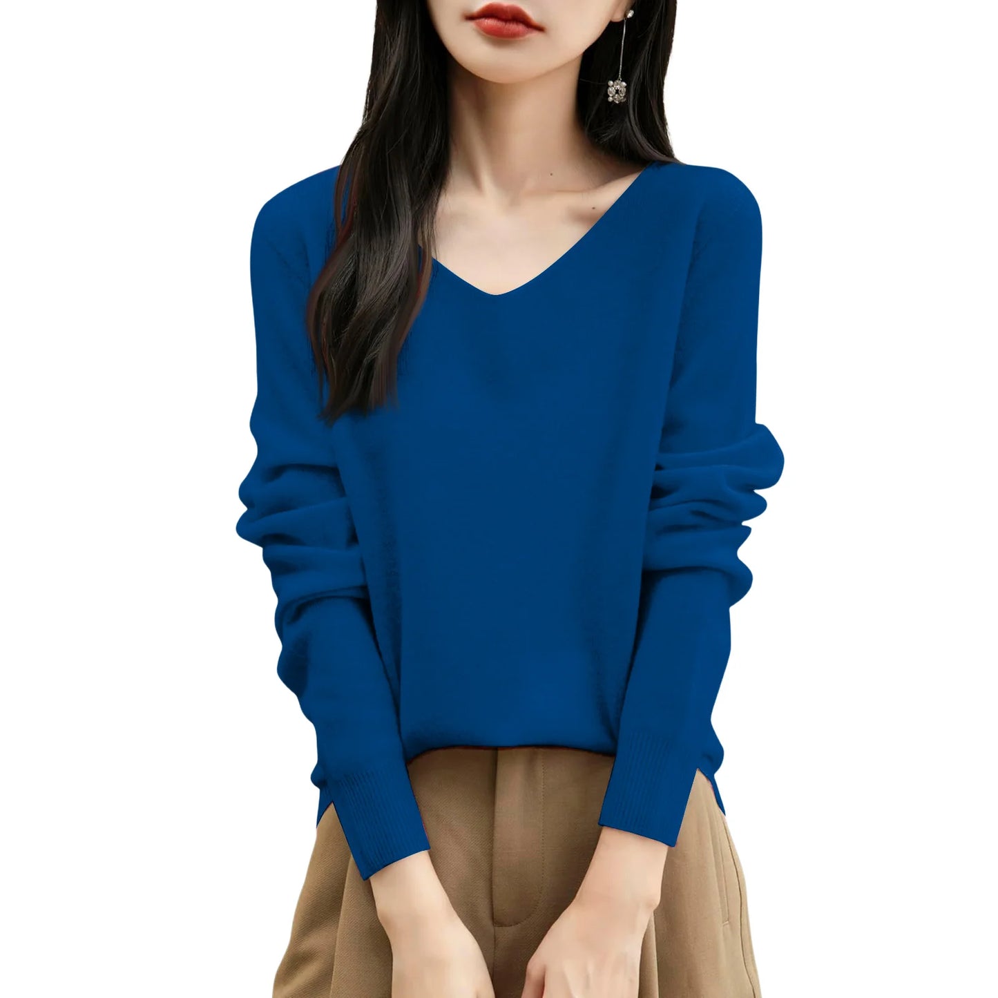 Women'S Fashion Flat-Knit V-Neck Pullover Sweater Solid Color Long-Sleeve Top Pulls Femmes Woman Clothes Sweater For Woman