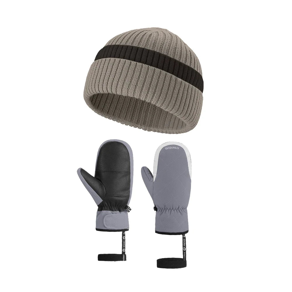【New】US Stock OhSunny Warm Knitted Beanies Winter Hats Cycling Gloves Ski Mitten Bonnet Cashmere Cap for Women Girls Hat Glove
