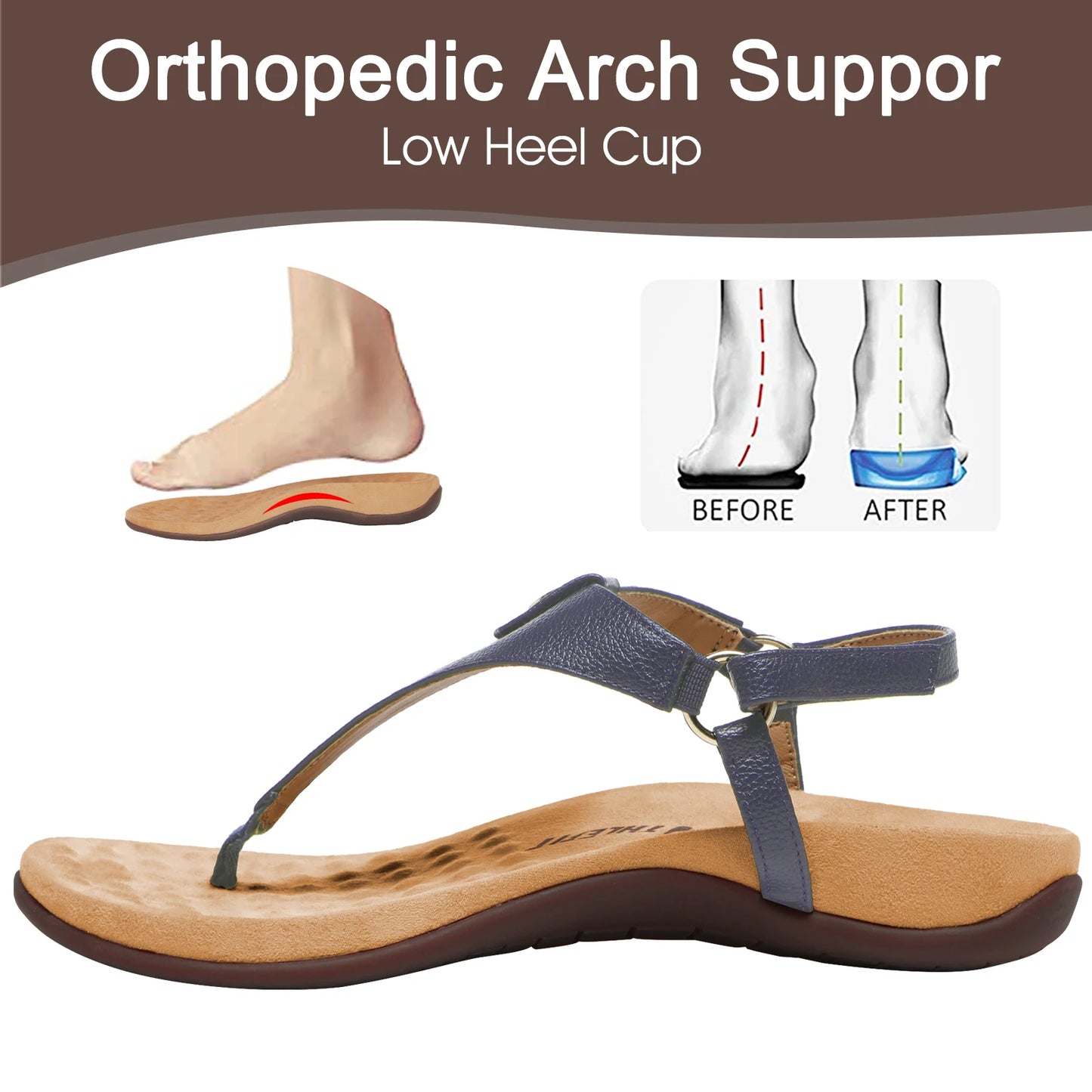 Women's Comfortable Orthopedic Sandals Thong Dressy T-Strap Orthotic Casual Summer Arch Support Sandals
