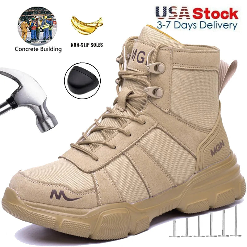 Mens Safety Shoes Steel Toe Metatarsal Protection Anti-Puncture Indestructible Shoes Trail Running Shoes Outdoor Protective Boot
