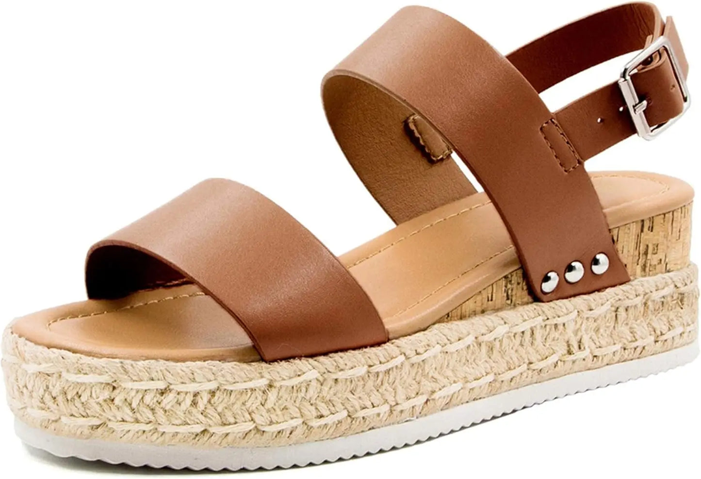Women's Espadrilles Sandals Ankle Strap Buckle Wedge Sandal Open Toe Studded Platform Sandals