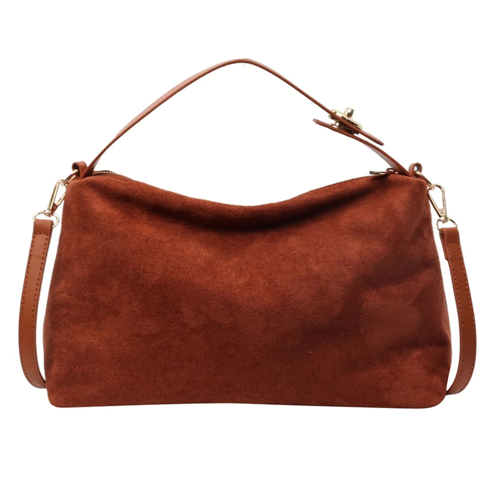 Women Suede Shoulder Bag Adjustable Strap Hobo Purse With Inner Pocket Satchel Purse Zipper Clutch Purse for Work Travel