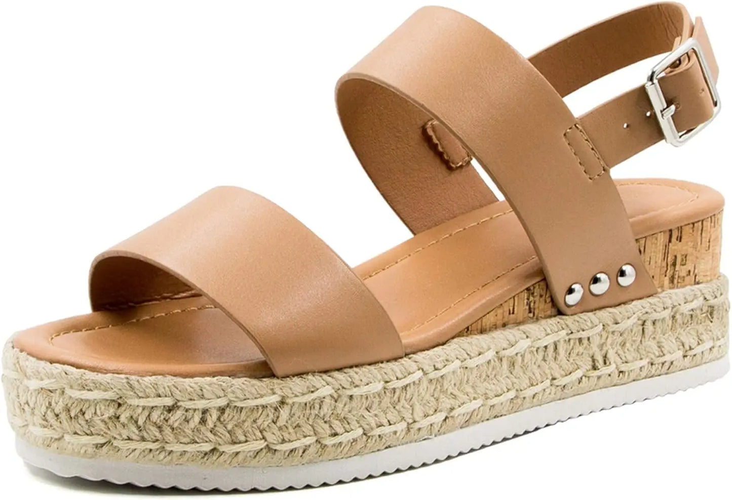 Women's Espadrilles Sandals Ankle Strap Buckle Wedge Sandal Open Toe Studded Platform Sandals