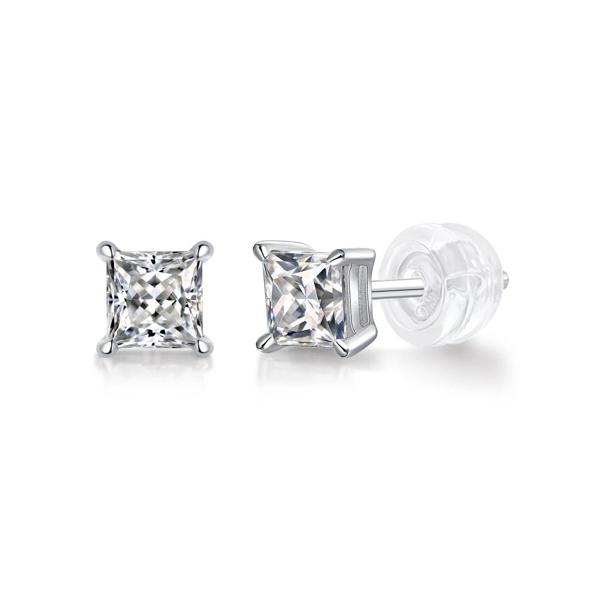 JIUZUAN 2pcs/pair S925 Moissanite Square Lab Created Stud Earrings, Men's Hip Hop Jewelry, Christmas Gifts