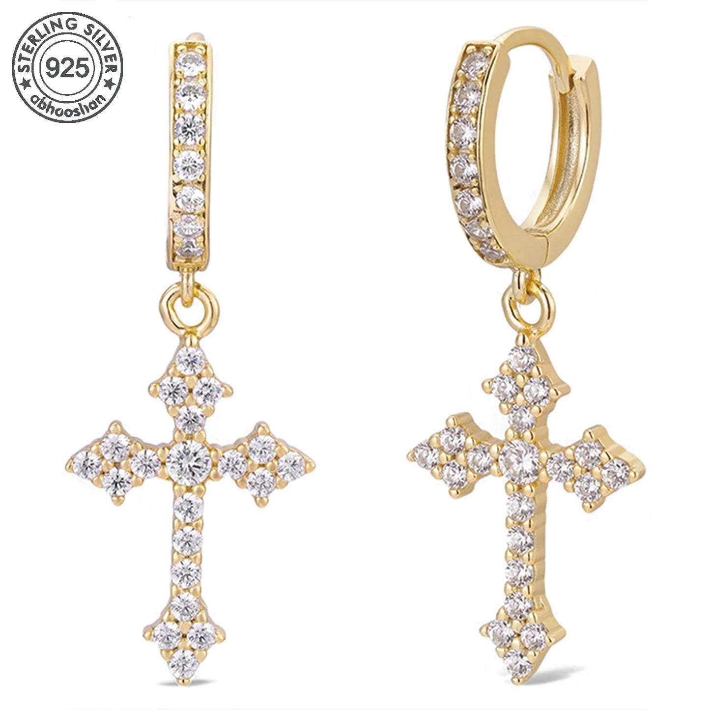 925 Silver, Zirconia Cross Earrings, Men's Earrings, Women's Earrings with Synthetic Zirconia. Perfect for party, holiday, Chris