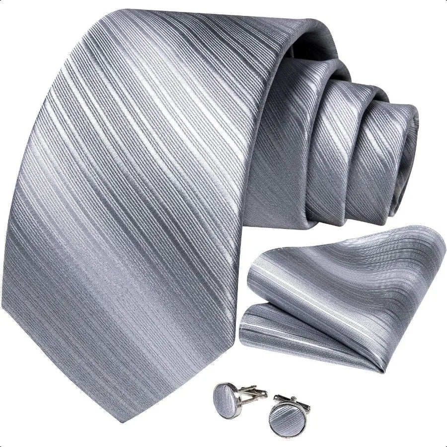 DiBanGu Mens Tie Set Silk Solid Paisley Necktie and Pocket Square Cufflinks Classic Formal Ties for Men Wedding Party