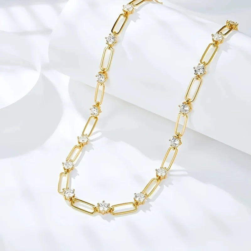 1pc S925 Silver Plated 18K Gold 12CT Moissanite Hip Hop Simple Unisex Paper Clip Necklace, Moissanite Gemstone Jewelry | Gifts f