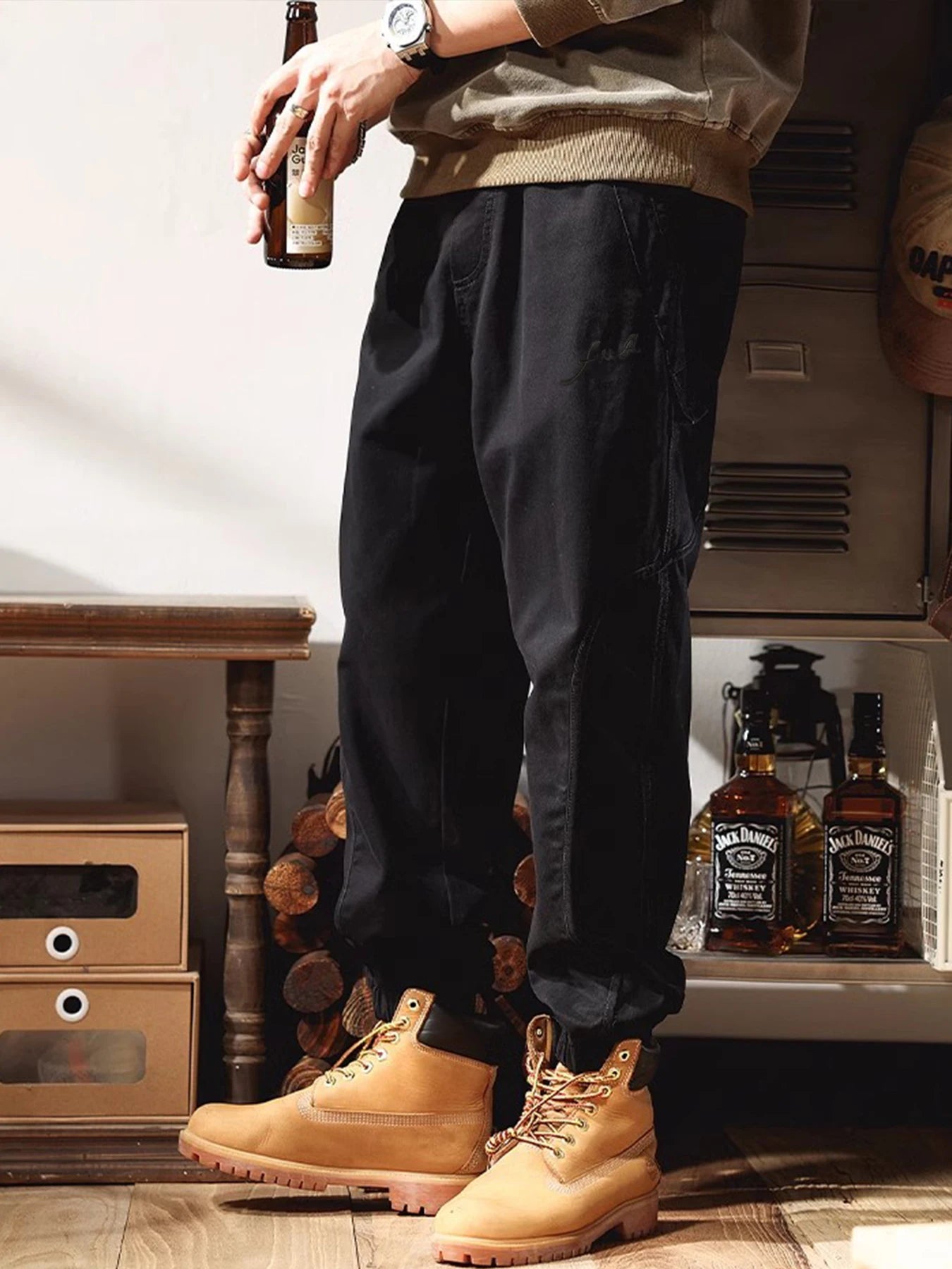 Men's casual work pants, multi-pocket design - Relaxed waist long pants suitable for outdoor, sports and autumn activities