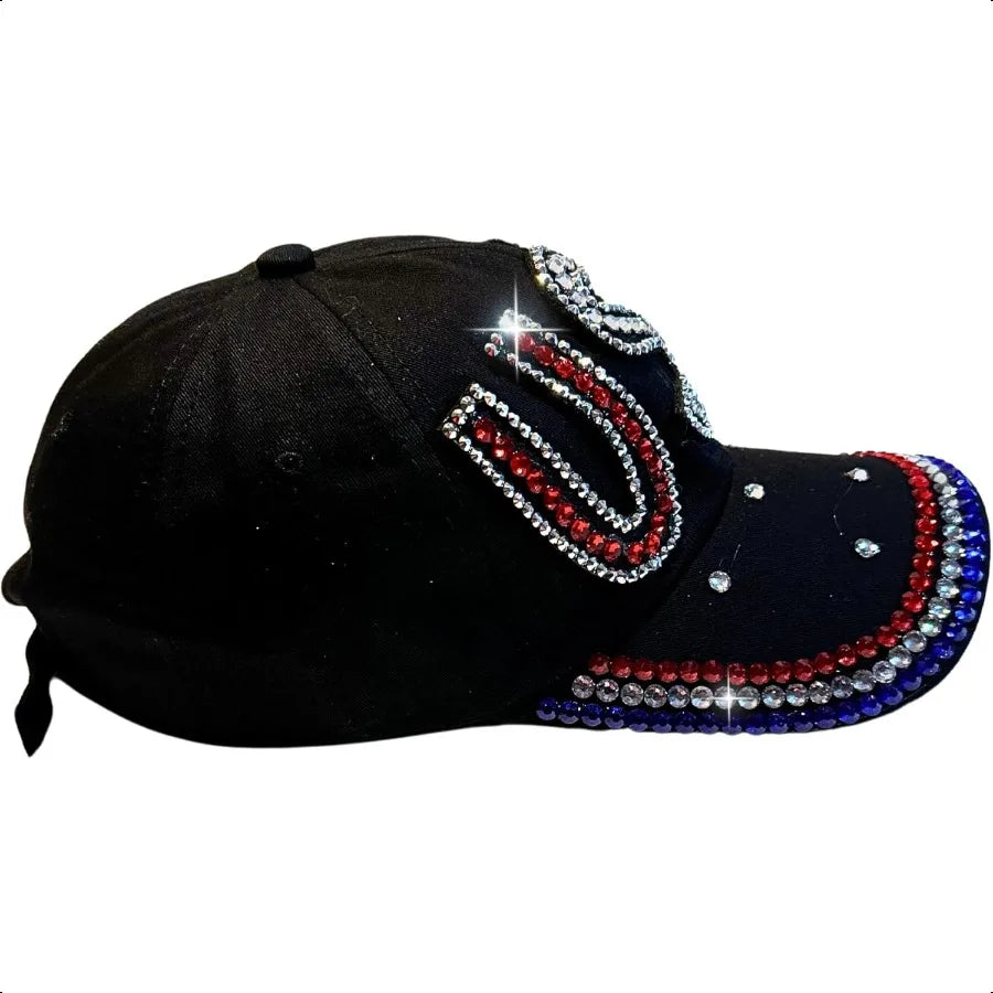 Popfizzy Rhinestone Baseball Cap for Women and Girls Fun Bedazzled Hats Cute Bling Denim and Diamond Hat Sparkly Gifts