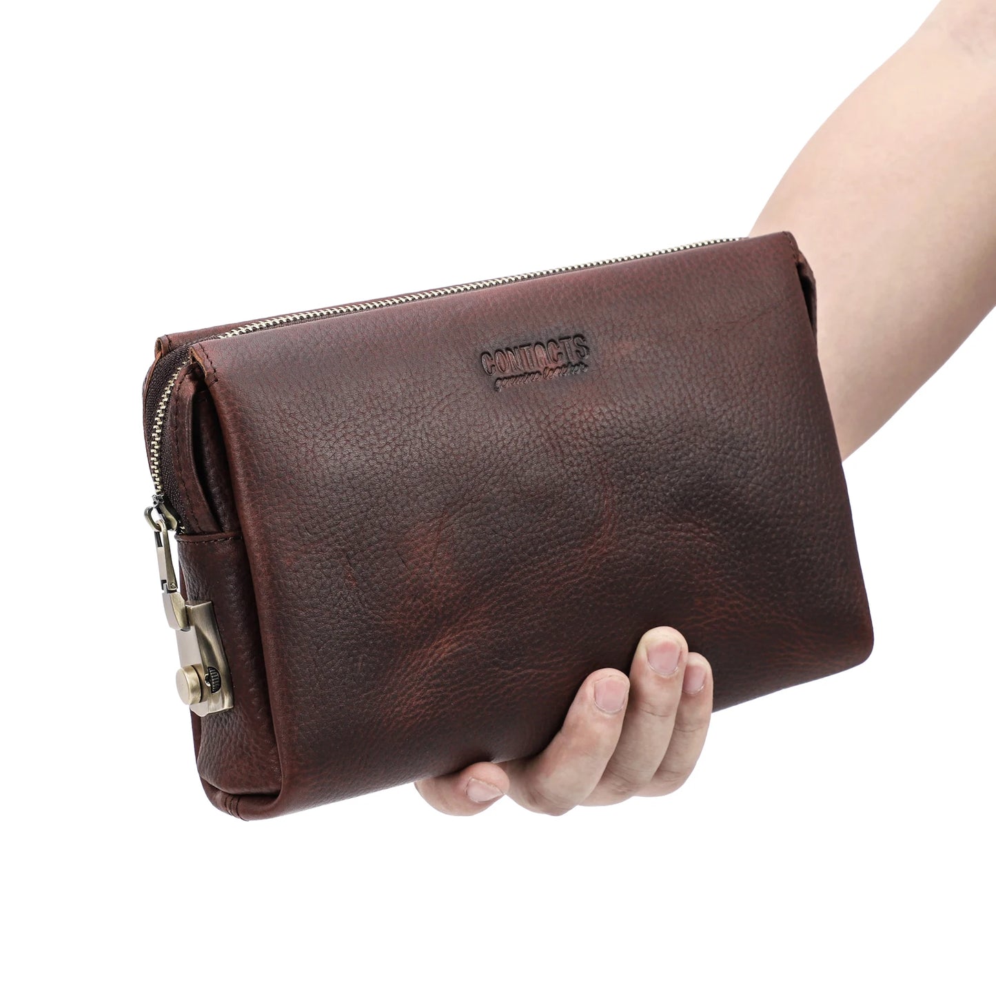 CONTACT'S Genuine Leather Male Clutch Password Design Men Handbag Wristlet Large Capacity Clutch Purse Casual Wallet Bag