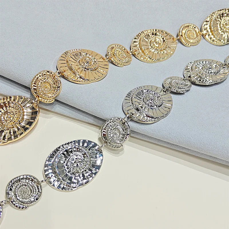 New Fashion Golden Waist Chain Metal Belt Women's Personalized Irregular Designer Geometric Shape conch Jeans Belt  Summer Beach