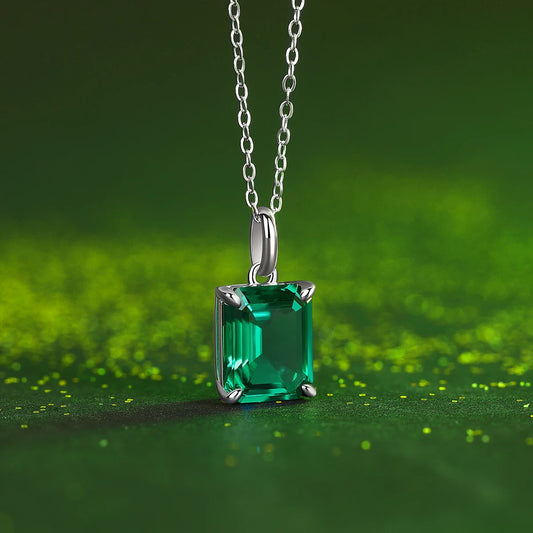 JIUZUAN Green Lab Emerald Pendant Necklace 925 Silver 18K Gold Plated Elegant Jewelry Gift for Women Comes with GRA Certificate