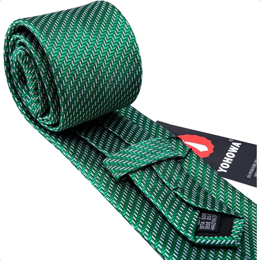 Barry.Wang Designer Classic Ties for Men Set Formal Pocket Square Cufflink Check Plaid