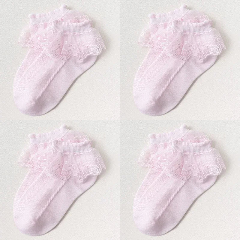 Mesh Socks Breathable Cotton Lace with Ruffle Princess Children Ankle Short Sock White Pink Yellow for Baby Girls Kids Toddler
