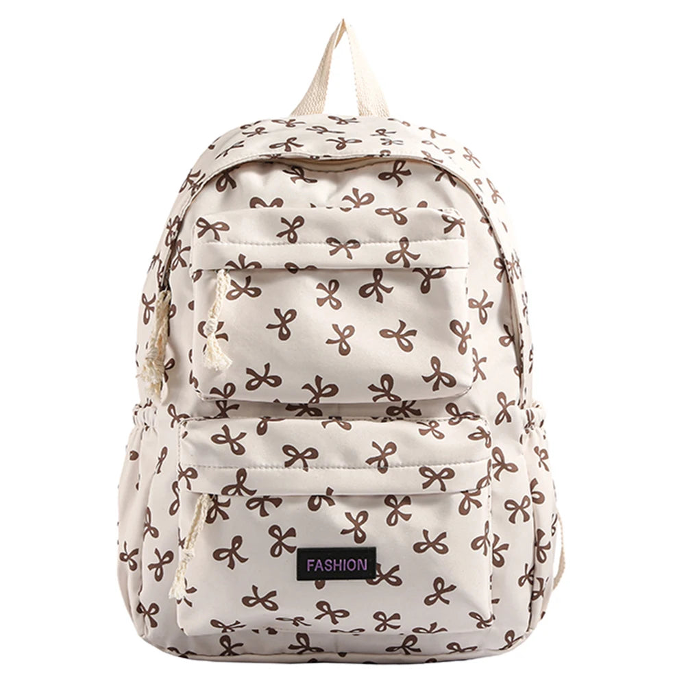 Bow Print Bookbag Preppy Travel Daypack Middle School Bag for Teen Girls