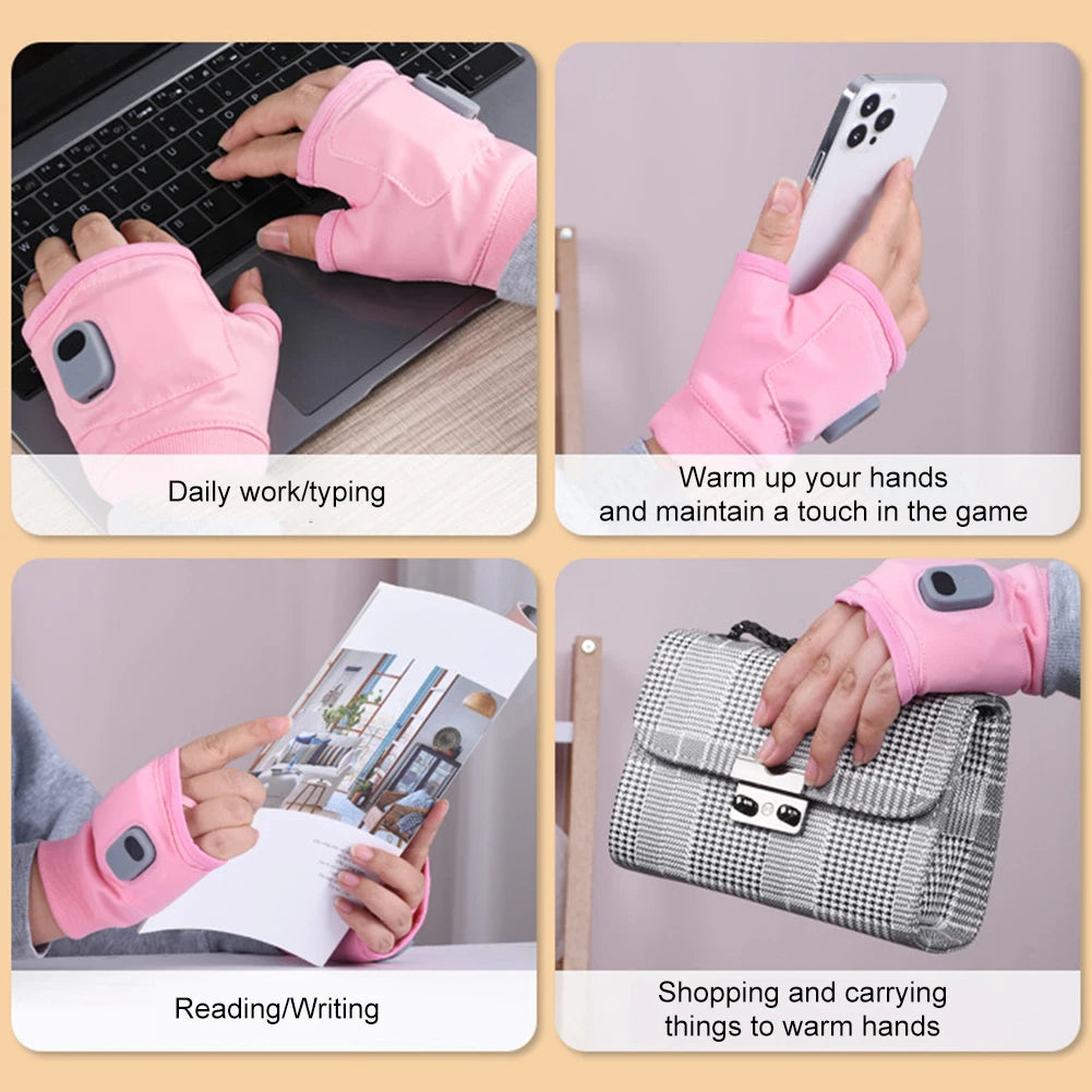 1PC Heating Gloves Rechargeable Winter Warm USB Electric Heated Gloves Fingerless Hand Warmer Thermal for Sports Skiing Gloves