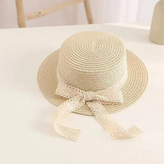 Cute Bow Streamer Girls Straw Hat Spring Summer Breathable Sunshade Kids Sun Hat Outdoor Travel UV Protection Children Panama Ca