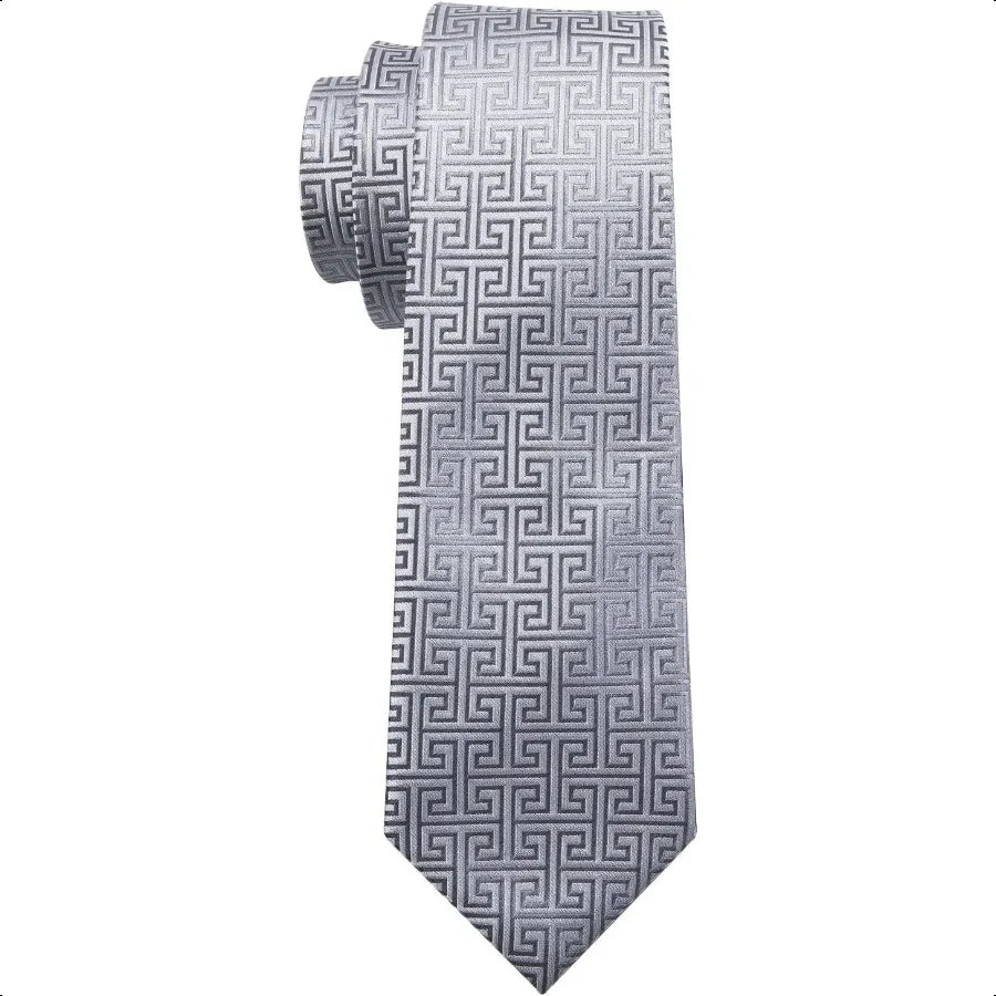 Barry.Wang Classic Mens Ties Silk Necktie Pocket Square Cufflinks Set Woven Designer Wedding Business