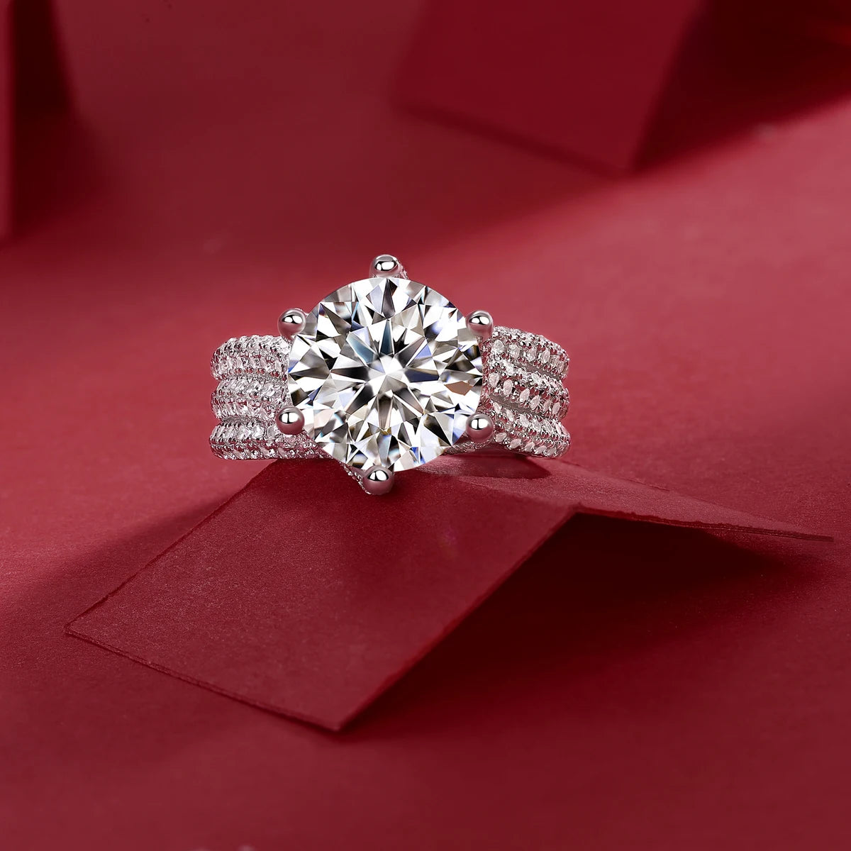 1pc 5ct Moissanite Ring 925 Sterling Silver 18K Gold Plated Luxury Wide Band Gift Jewelry for Women Comes with GRA Certificate
