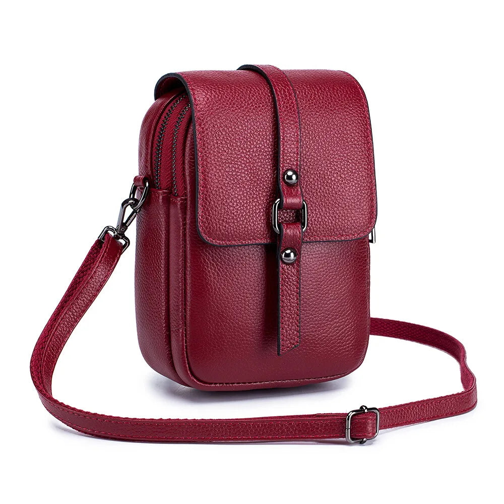 Women's Cross Body Shoulder Bag Genuine Leather Clutch Bag Large Capacity Zipper Wallet Handbag Adjustable Shoulder Strap Bag