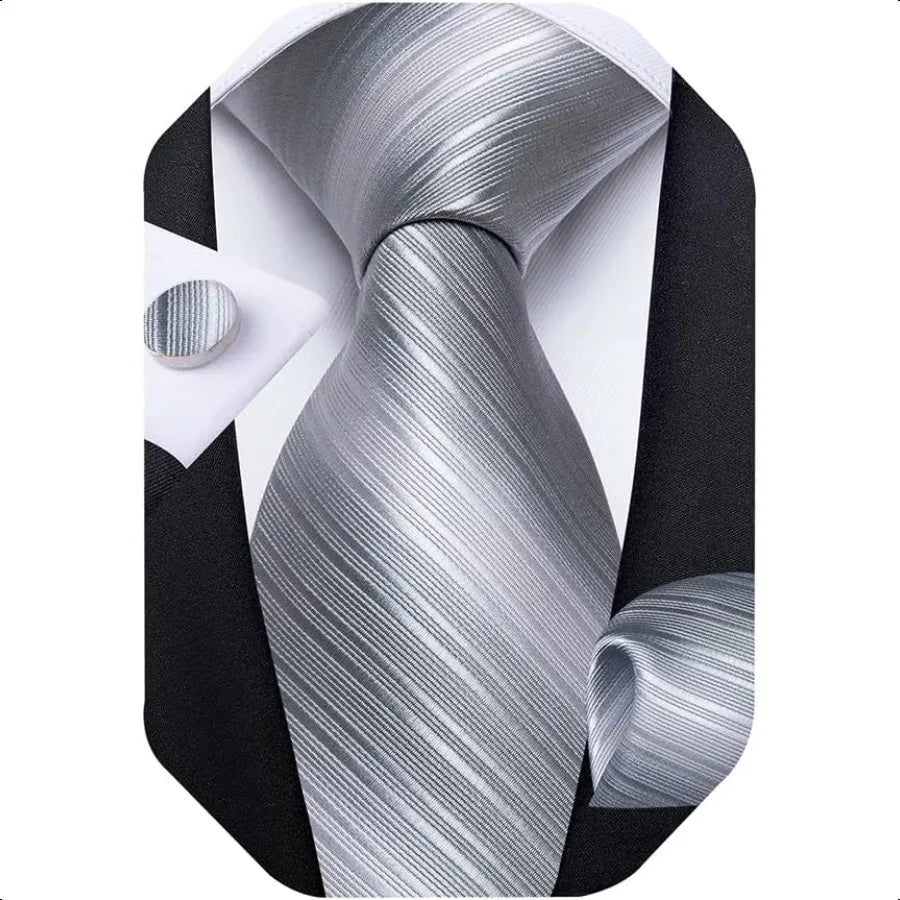 DiBanGu Mens Tie Set Silk Solid Paisley Necktie and Pocket Square Cufflinks Classic Formal Ties for Men Wedding Party