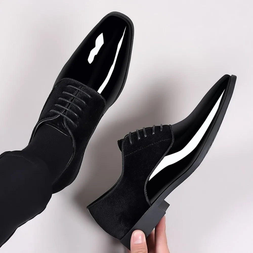 Men's Oxford Shoes Lace up Formal High Gloss Low Top Square Toe Suit Tuxedo Dress Shoes for Business Casual Shoe for Mens