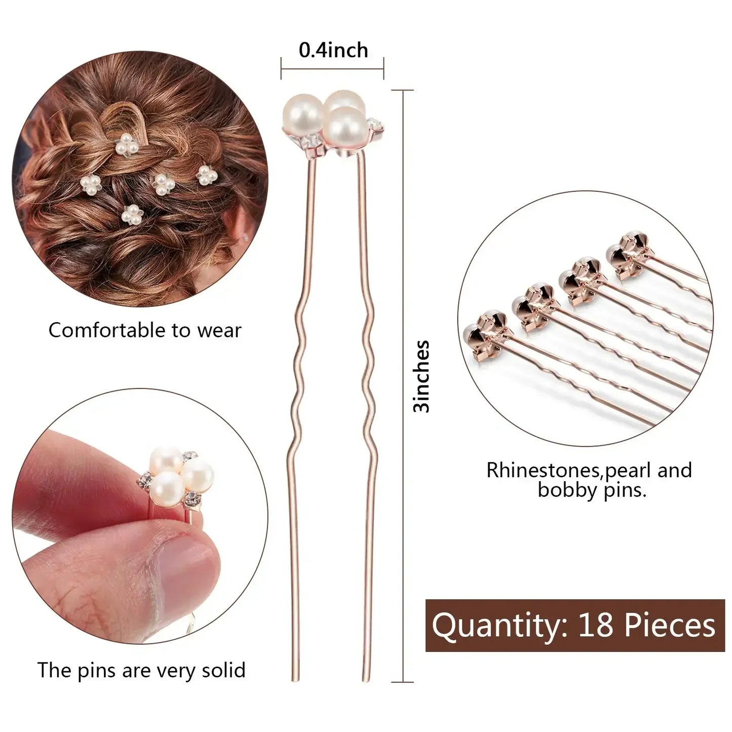 18 Pcs Pearl Hair Pins Bridal Hair Accessories Pearl Crystal Bridal Hairpin Wedding Hair Accessories Pearl Hair Pins for Brides