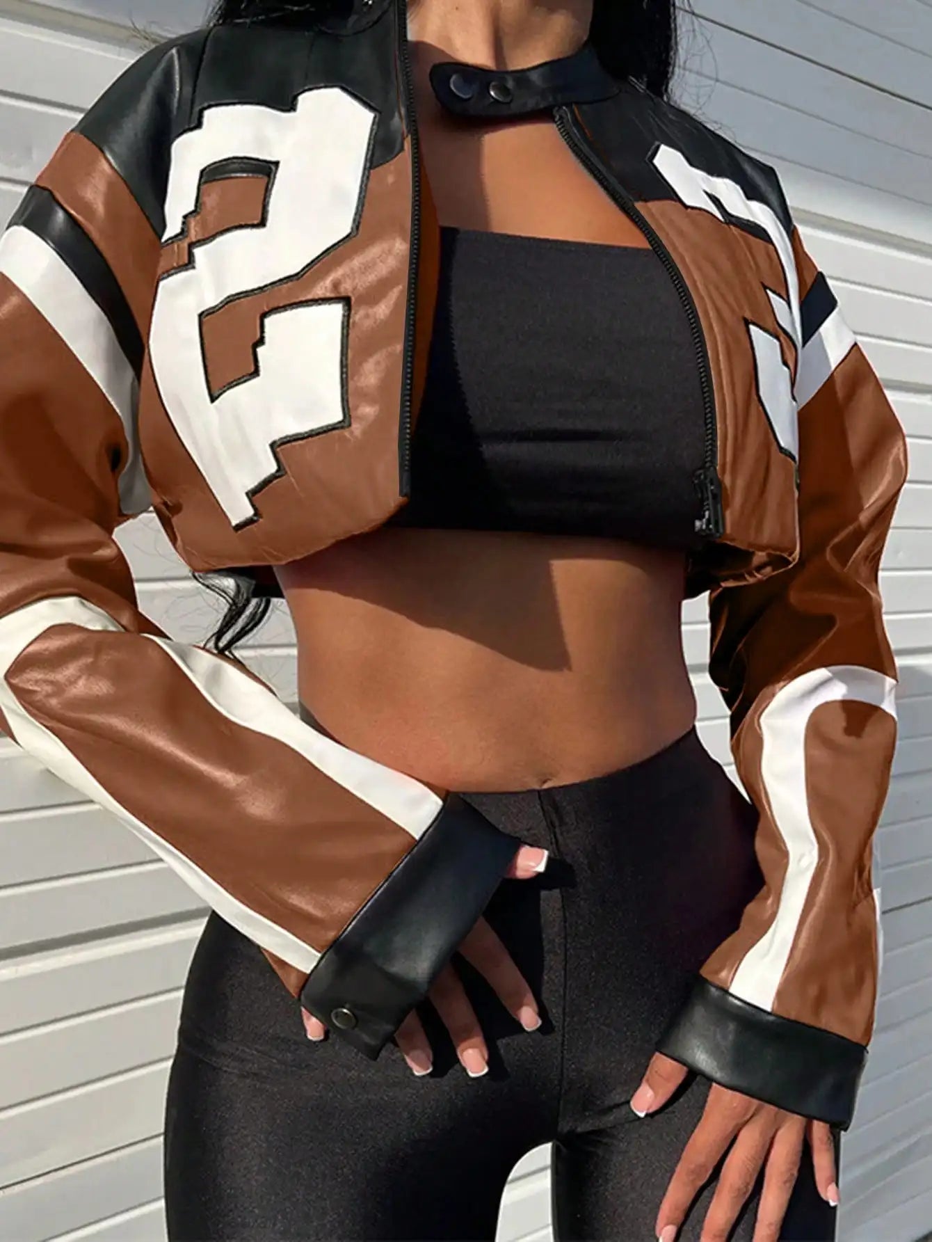 Women's Red Faux Leather Zipper Bomber Jacket - Short Casual Coat for Christmas/New Year Party Outfits