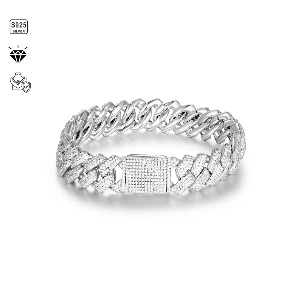 1pc S925 Sterling Silver with Moissanite 12mm Cuban Bracelet for Men and Women | Gemstone Jewelry | Gifts for Him | Gifts for He