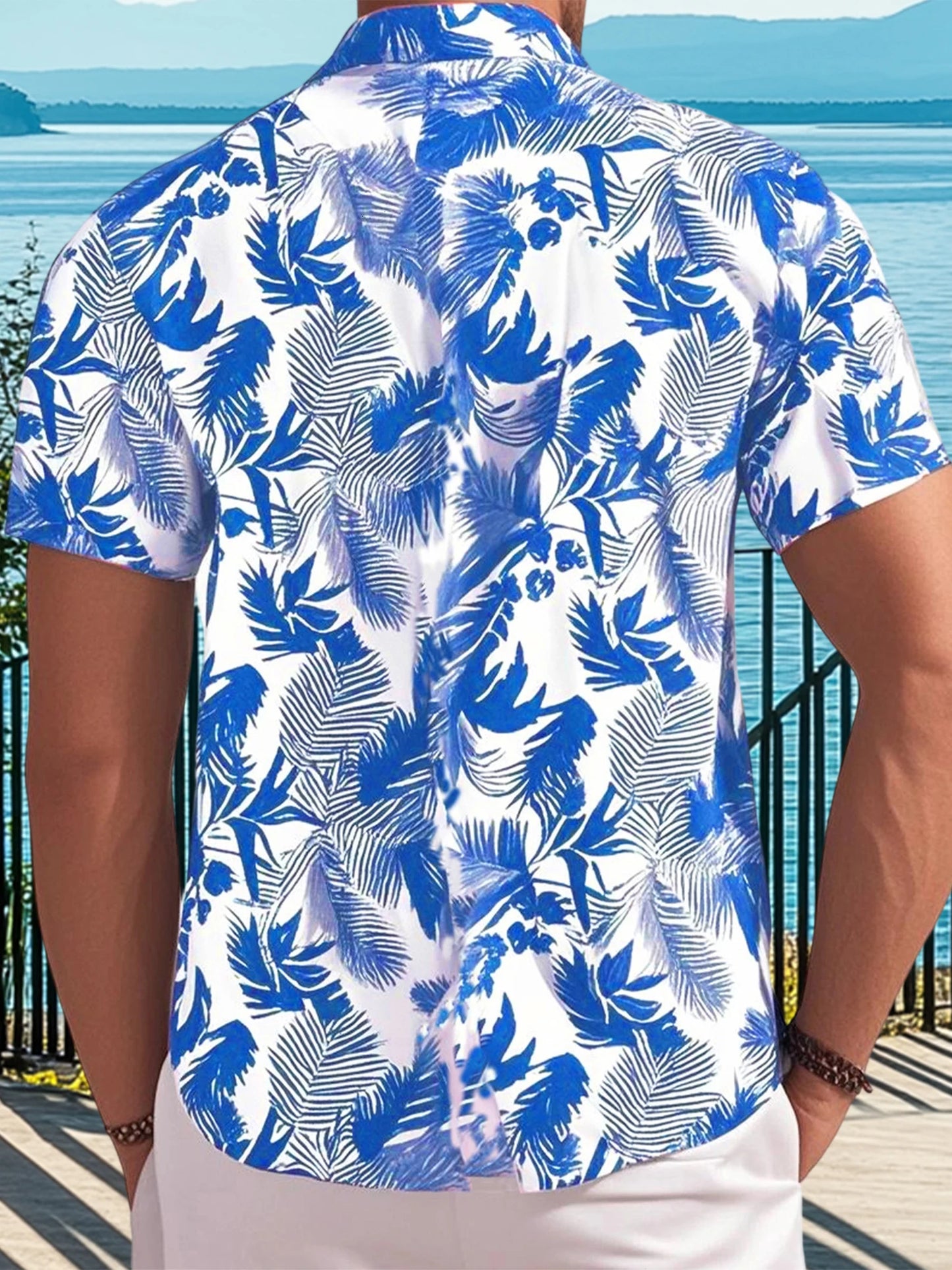 Men s Tropical Print Short Sleeve Hawaiian Shirt with Button Down Collar for Casual Beachwear and Everyday Wear