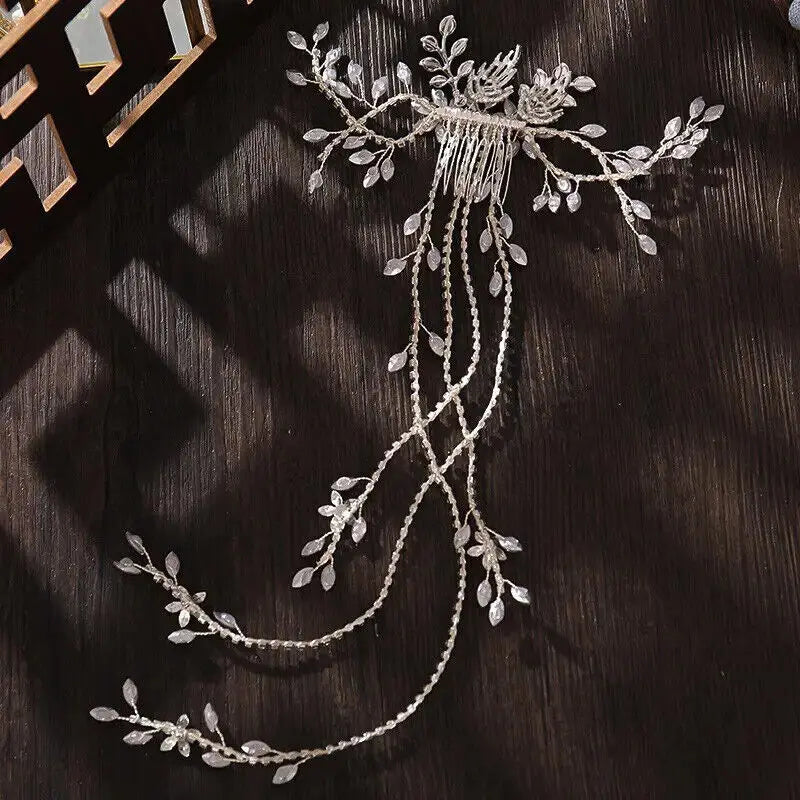 Crystal Bridal Headpieces for Brides Silver Wedding Hair Accessories Bride Headband Pearl Hair Vine Rhinestone Hair Pieces for