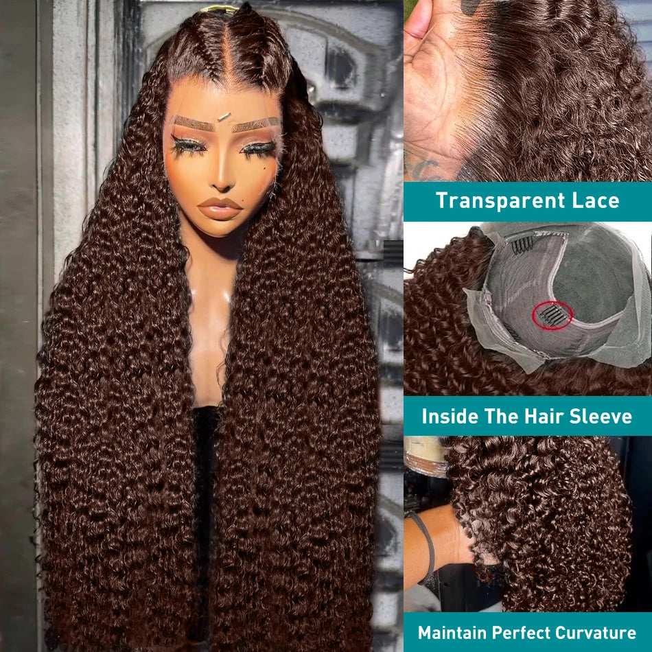 Rosabeauty Chocolate Brown Curly Wigs 13X6 HD Human Hair Lace Frontal Wig 30 32 Inch 13x4 Deep Wave #2 Colored Wig For Women