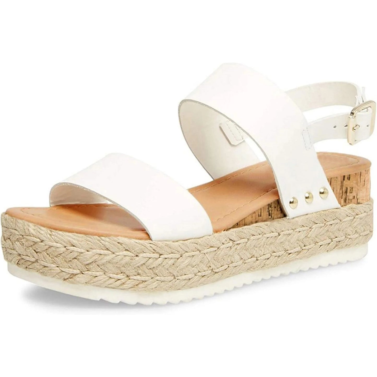 Women's Espadrilles Sandals Ankle Strap Buckle Wedge Sandal Open Toe Studded Platform Sandals