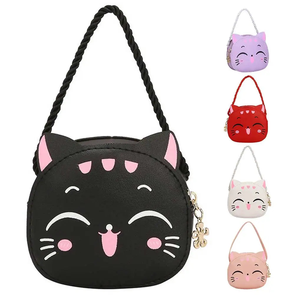 Girls Cute Sling Bag Cartoon Cat Kawaii Satchel Bag Casual Fashion Coin Purse Compact Kids Daily Bags