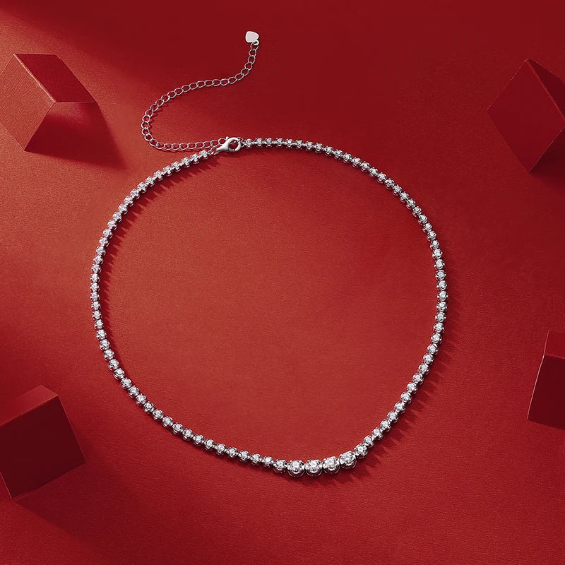 JIUZUAN Moissanite 4 Stone Tennis Necklace 925 Sterling Silver 18K Gold Plated Elegant Jewelry Comes with GRA Certificate
