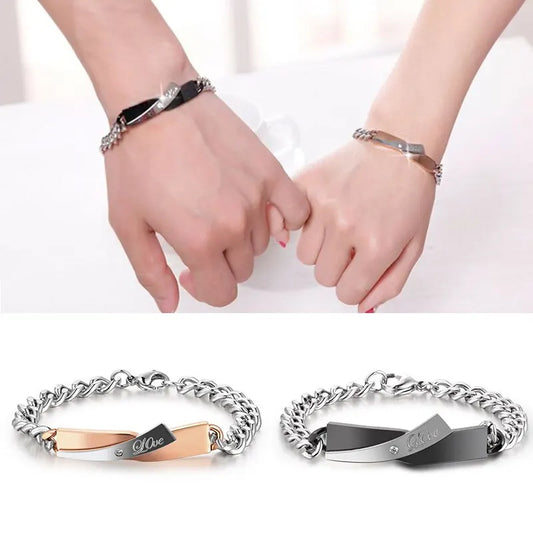Trendy Silver Rose Gold Love Bracelet for Women Men – Stainless Steel Chain Couple Jewelry Gift for Anniversary or Birthday
