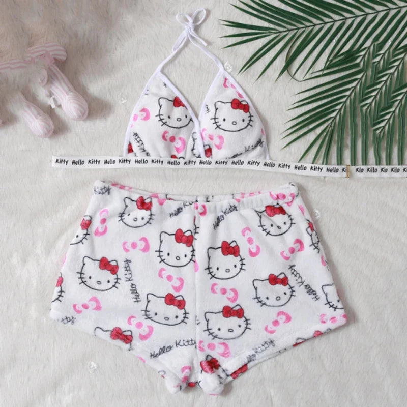 Sanrio Cartoon Hello Kitty Loose Ladies Pajama Suits Womens Sleep Bottoms Lounge Summer Beachwear Home Wear for Women Two-Piece