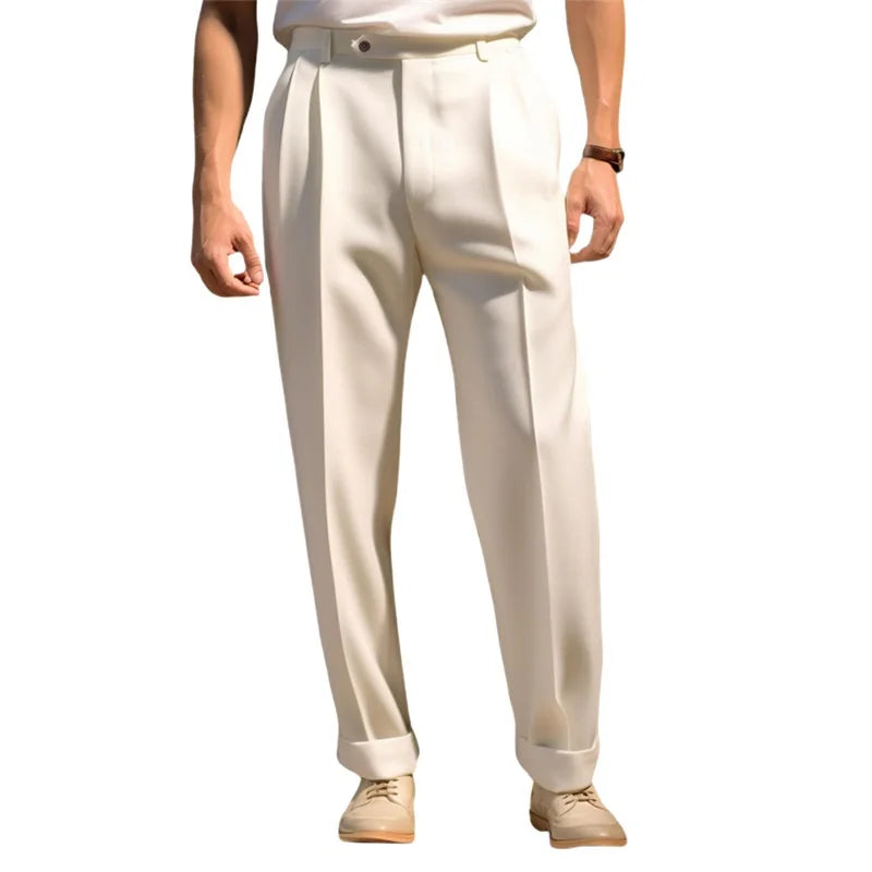 Men s Fit Dress Pants Solid Color Flat Front Trousers Classic Business Casual Suit Pants Modern Formal Wear Hemmed Bottoms