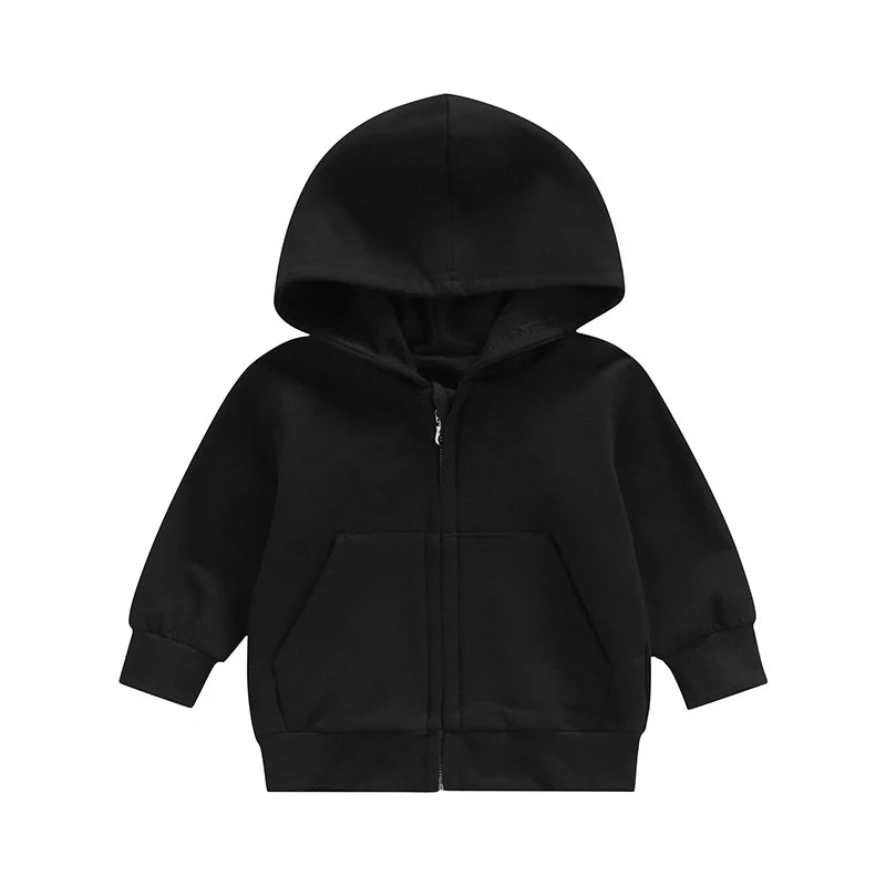 Children s Winter Warm Hooded Jacket Stylish Solid Color Zipper Coat with Long Sleeves for Boys and Girls Casual Loose Fit