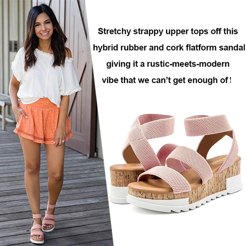 Summer Women's Sandals Platform Casual Wedge Shoes Moms Cork Elastics Strap Fashion Sandalias