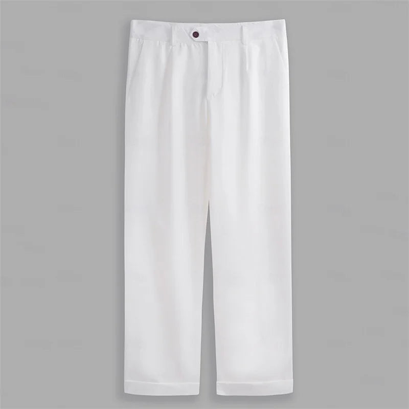 Men s Fit Dress Pants Solid Color Flat Front Trousers Classic Business Casual Suit Pants Modern Formal Wear Hemmed Bottoms