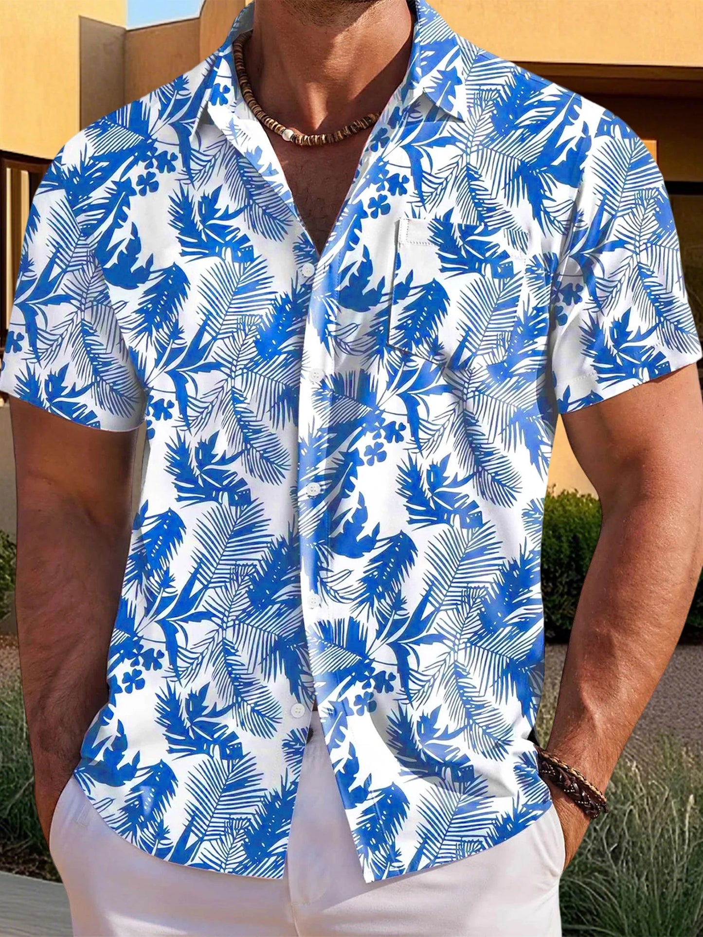 Men s Tropical Print Short Sleeve Hawaiian Shirt with Button Down Collar for Casual Beachwear and Everyday Wear
