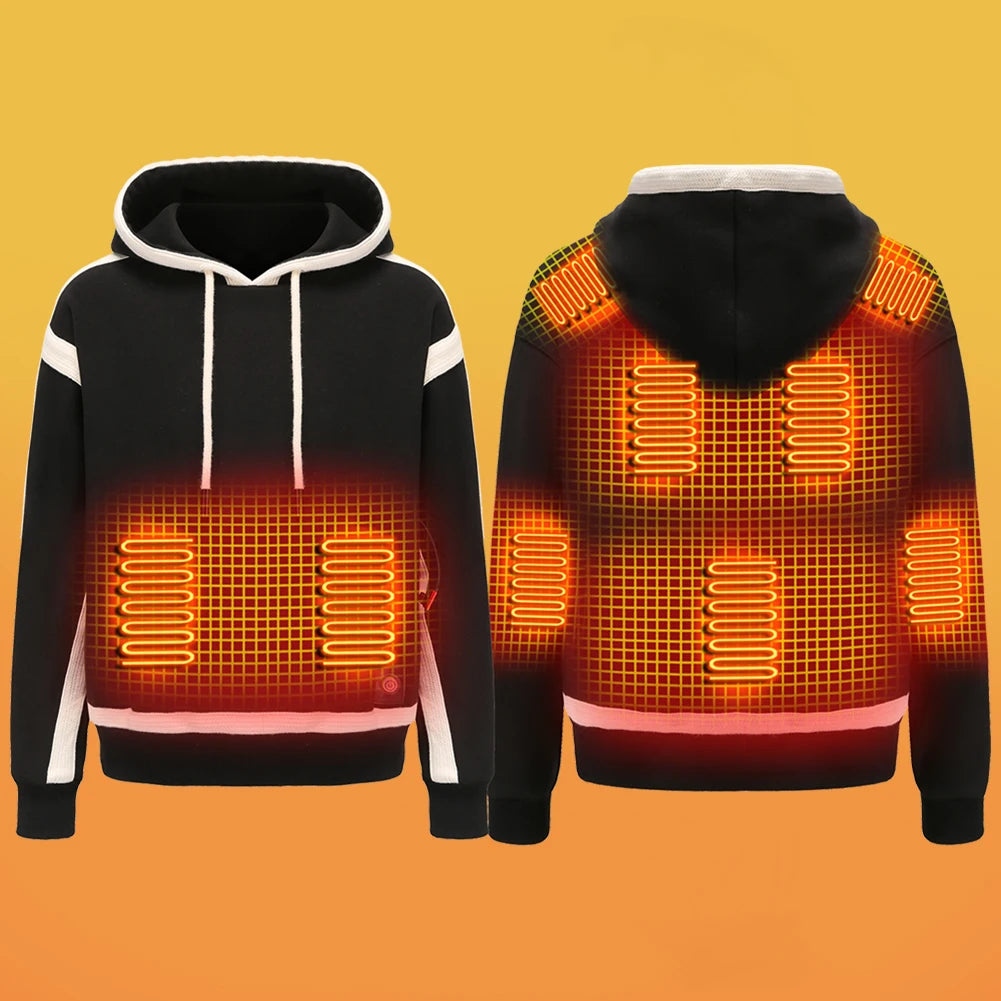 9-Zone Heating Jacket USB Sweatshirts Long Sleeve Streetwear Loose Coats Cozy USB Rechargeable 3 Heat Levels for Winter M-4XL